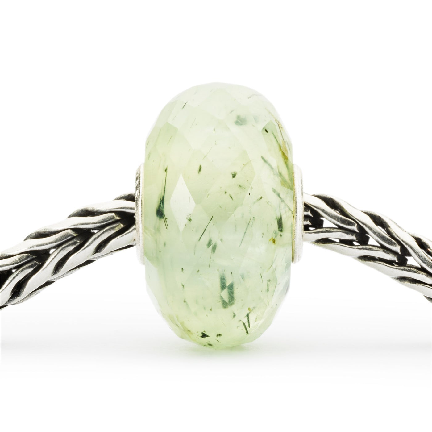 Prehnite with Tourmalinated Quartz Bead