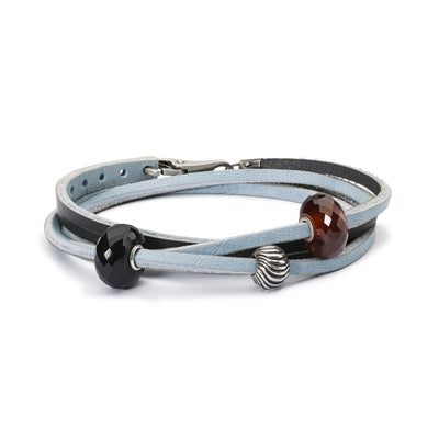 Leather Bracelet Light Blue/Dark Grey